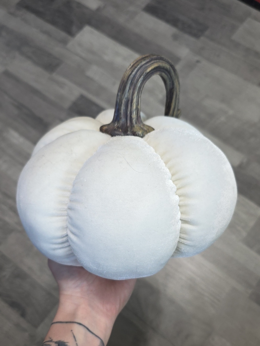 Plush Velvet White Decorative Pumpkin - Home Accents